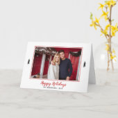 黒いモダンツリー赤と白のクリスマスフォト カード (黄色い花)