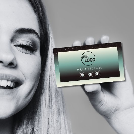 黒いモダンティール(緑がかった色)グラデーションスパークル宝石ロゴの追加 名刺