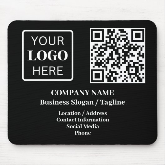 黒いモダンビジネス名ロゴQRコード マウスパッド (正面)