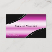 黒いモダンピンクの曲線デコールラインきらめく 名刺 (正面)