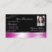 黒いモダンピンクの曲線デコールラインロゴ写真 名刺 (裏面)