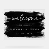 黒いモダンブラシストロ結婚ークの歓迎 アクリルサイン (正面)