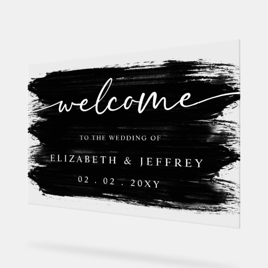 黒いモダンブラシストロ結婚ークの歓迎 アクリルサイン (傾斜)