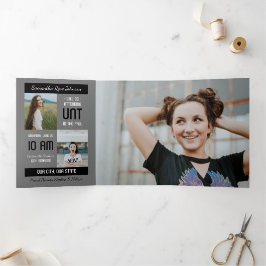 黒いモダンブロック5 – 写真の卒業 三つ折り招待状 (内部)