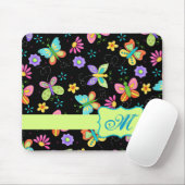 黒いモダンモノグラムの上のウィムシー蝶 マウスパッド (マウス)