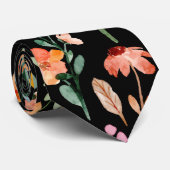 黒いモダンワイルドフラワーの水彩模様 ネクタイ (ロール)