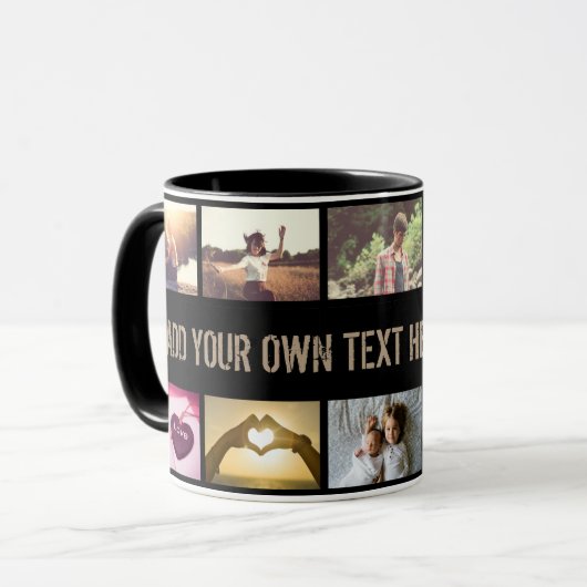 黒いモダン写真とメッセージ マグカップ (正面左)