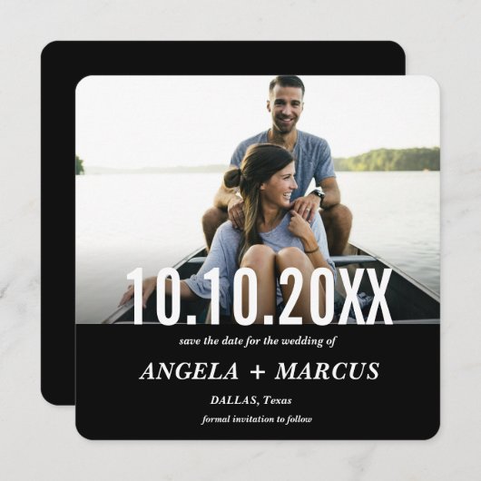 黒いモダン写真はっきりした日付を保存 セーブザデート (正面/裏面)