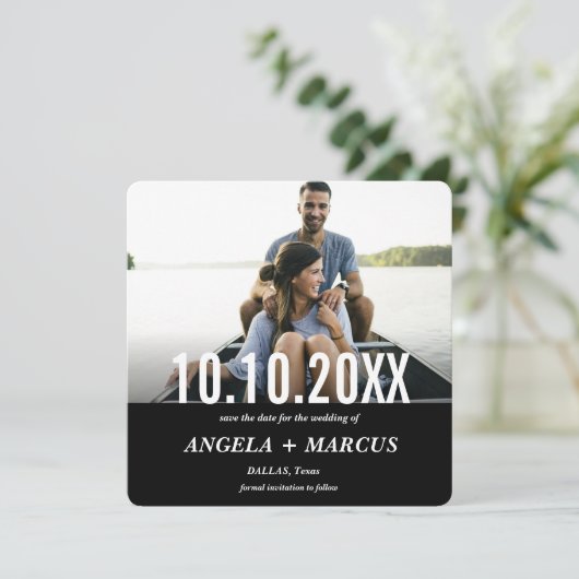 黒いモダン写真はっきりした日付を保存 セーブザデート (スタンド正面)