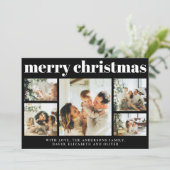 黒いモダン写真コラージュのクリスマスホリデーカード シーズンカード (スタンド正面)