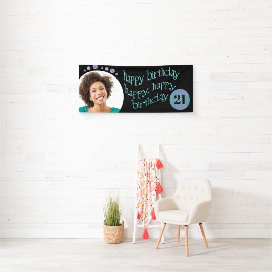 黒いモダン写真ハッピーバースデー 横断幕 (インサイチュ)