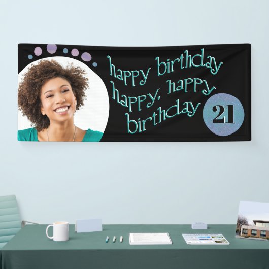 黒いモダン写真ハッピーバースデー 横断幕 (トレードショー)