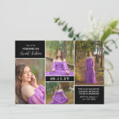 黒いモダン写真ミニマルコラージュSweet sixteen 招待状 (スタンド正面)