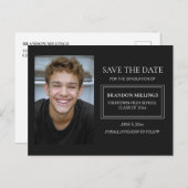 黒いモダン卒業写真の日付の保存 案内ポストカード (正面/裏面)