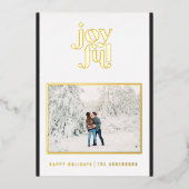 黒いモダン喜び1フォトフォイルのホリデーカード 箔シーズンカード (正面)