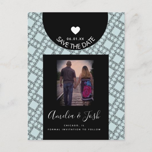 黒いモダン図形のパターン日付はがきを保存 ポストカード (正面)