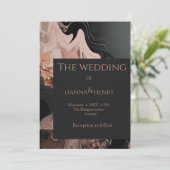 黒いモダン大理石のテクスチャの招待 招待状 (スタンド正面)