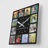 黒いモダン家族の写真コラージモノグラム名 スクエア壁時計 (傾斜)