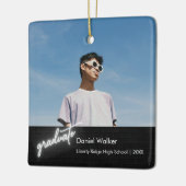 黒いモダン手書きネオン写真卒業 セラミックオーナメント (左)