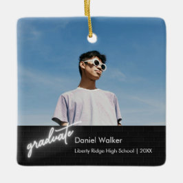 黒いモダン手書きネオン写真卒業 セラミックオーナメント