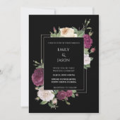 黒いモダン招待状とブルゴーニュ牡丹 招待状 (正面)