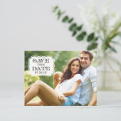 黒いモダン旋回ラベル日付の写真カードを保存 案内ポストカード (スタンド正面)