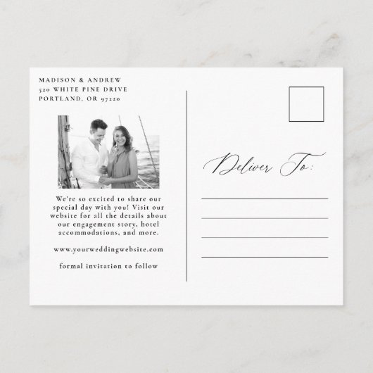 黒いモダン書道の写真の日付を保存 案内ポストカード (裏面)