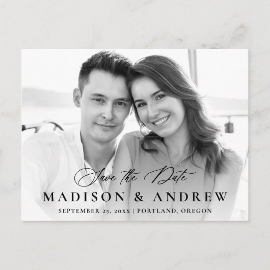 黒いモダン書道の写真の日付を保存 案内ポストカード (正面)