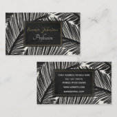 黒いモダン椰子の葉の熱帯パターン 名刺 (正面/裏面)