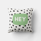黒いモダン点と緑のバブルのスピーチHey クッション (裏面)