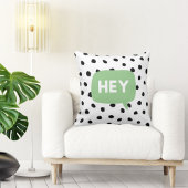 黒いモダン点と緑のバブルのスピーチHey クッション