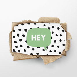 黒いモダン点と緑のバブルのスピーチHey 名刺