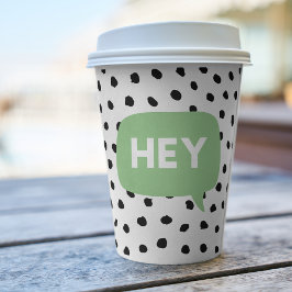黒いモダン点と緑のバブルのスピーチHey 紙コップ