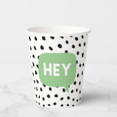 黒いモダン点と緑のバブルのスピーチHey 紙コップ (正面)