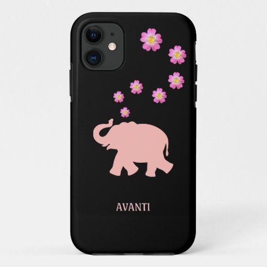 黒いモダン珊瑚象とピンクの花 Case-Mate iPhoneケース (裏面)