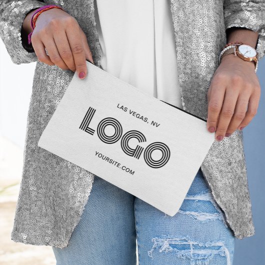 黒いモダン矩形ロゴ アクセサリーポーチ