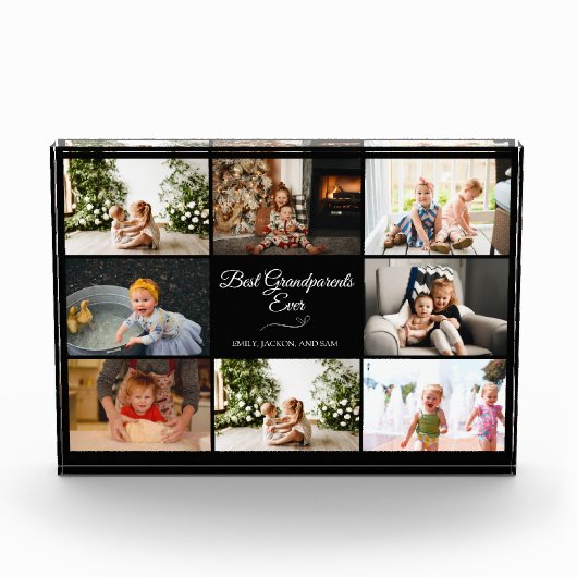 黒いモダン祖父母コラージギフト フォトブロック (正面)