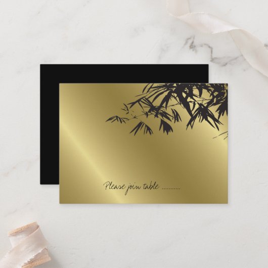 黒いモダン竹の葉金ゴールドア結婚ジア プレイスカード (正面/裏面インサイチュ)