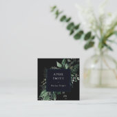 黒いモダン緑の葉の熱帯の葉シダ スクエア名刺 (スタンド正面)