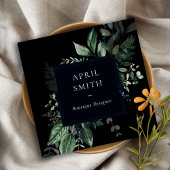 黒いモダン緑の葉の熱帯の葉シダ スクエア名刺