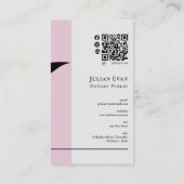 黒いモダン羽毛ピンク公証人パブリックQrコード 名刺 (裏面)