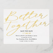 黒いモダン金ゴールドは一緒に日付を保存する 箔招待状ポストカード (正面)