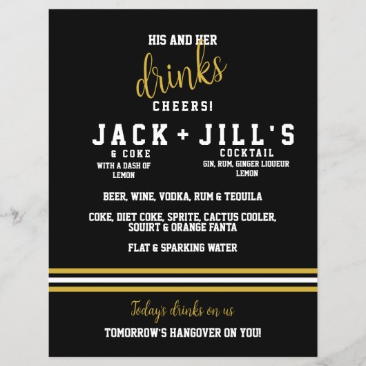 黒いモダン金ゴールドは彼女の飲み物を結婚スポーティに (正面)