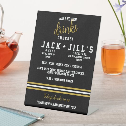 黒いモダン金ゴールドは彼女の飲み物を結婚スポーティに 台座サイン (インサイチュ)