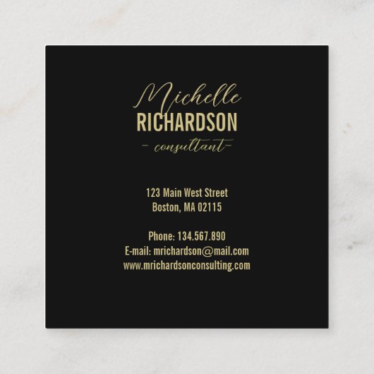 黒いモダン金ゴールドブラシストロークの円 スクエア名刺 (裏面)
