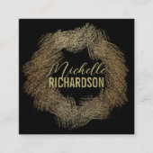 黒いモダン金ゴールドブラシストロークの円 スクエア名刺 (正面)