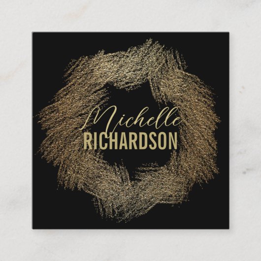 黒いモダン金ゴールドブラシストロークの円 スクエア名刺 (正面)
