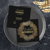 黒いモダン金ゴールドブラシストロークの円 スクエア名刺