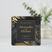 黒いモダン金ゴールド熱帯結婚式の日付を保存 招待状 (スタンド正面)