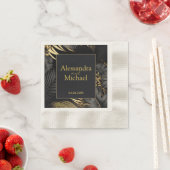 黒いモダン金ゴールド熱帯結婚式の日付を保存 縁ありカクテルナプキン (インサイチュ)